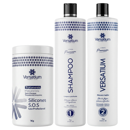 Versatium Sem Formol 100% Liso 1 Litro + Shmapoo 1L + Máscara Tratamento 1kg