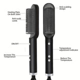 2-in-1 Electric Hair Straightener Brush Hot Comb Adjustment Heat Styling Curler Anti-Scald Comb, 2-in-1 Styling Tool For Long-Lasting Curls And Straight Hair - Versatium Cosméticos