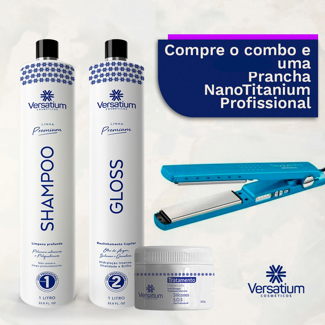 (Esquenta Black) Kit Versatium Sem Formol + Mascara Tratamento 300g GANHE Prancha NanoTitanium 450°F Profissional